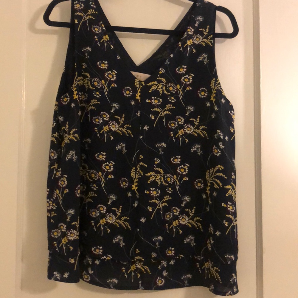 LOFT Sleeveless Navy Printed Blouse